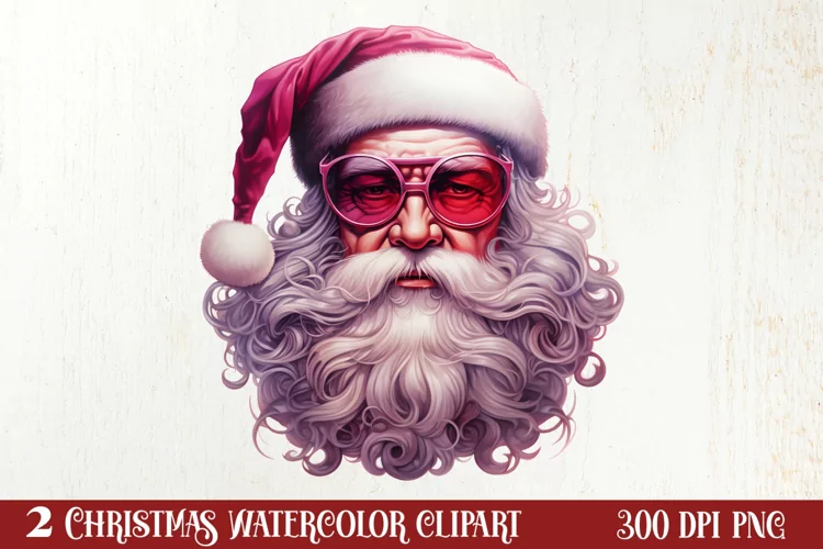 Vintage Black Pink Santa Claus Sublimation Clipart