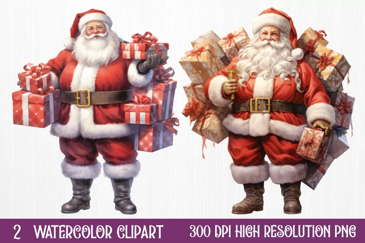 Watercolor Santa Claus Sublimation Clipart, Santa PNG