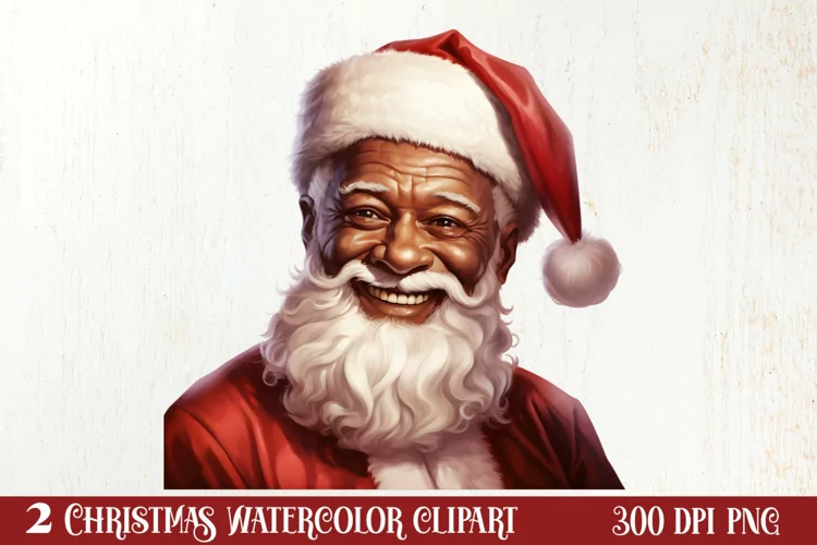 Vintage Black Santa Claus Sublimation Clipart, Santa PNG