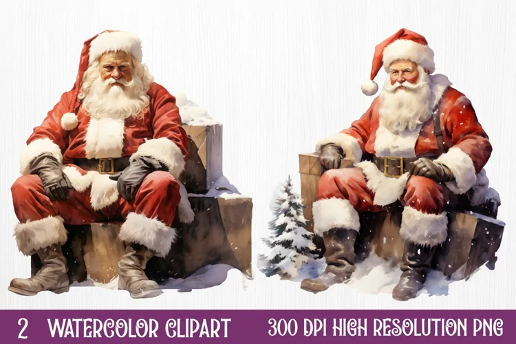 Watercolor Santa Claus Sublimation Clipart, Santa PNG