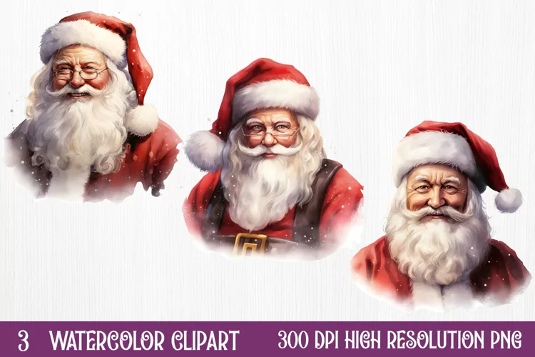 Watercolor Santa Claus Sublimation Clipart, Santa PNG
