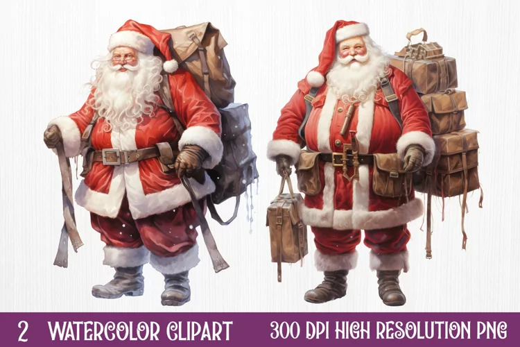 Watercolor Santa Claus Sublimation Clipart, Santa PNG