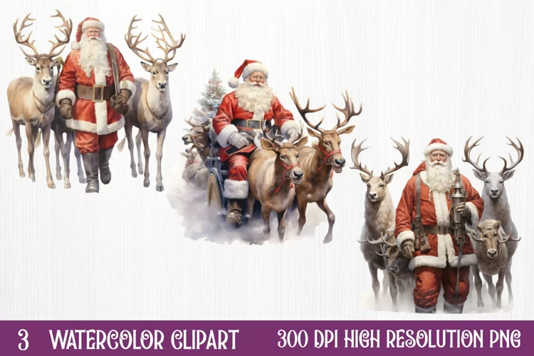 Watercolor Santa Claus Sublimation Clipart, Santa PNG