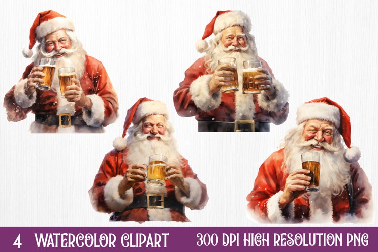 Watercolor Santa Claus Sublimation Clipart, Santa PNG
