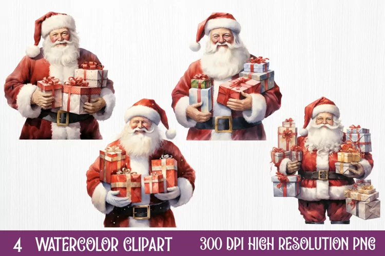 Watercolor Santa Claus Sublimation Clipart, Santa PNG