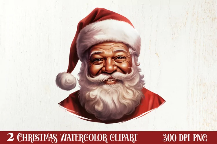 Vintage Black Santa Claus Sublimation Clipart, Santa PNG