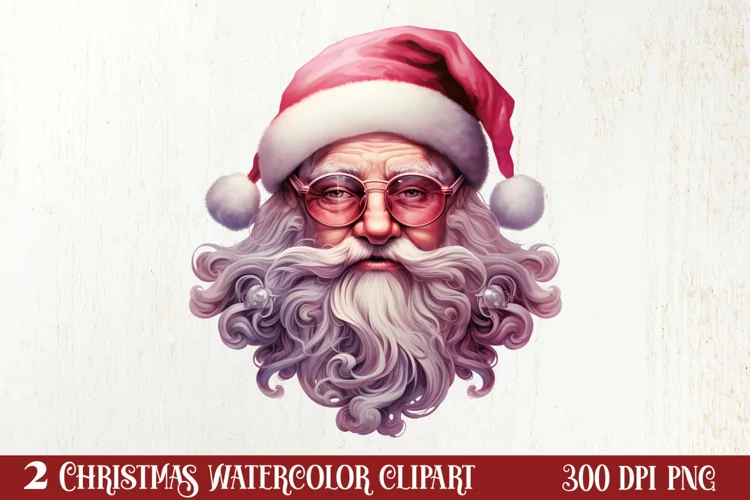 Vintage Black Pink Santa Claus Sublimation Clipart