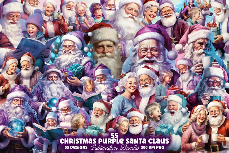 Christmas Purple Santa Claus Bundle, Christmas Bundle
