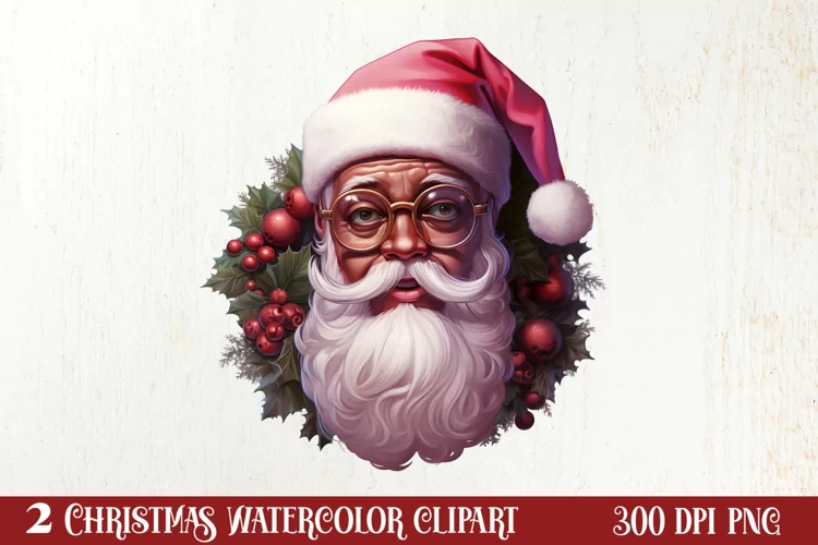 Vintage Black Pink Santa Claus Sublimation Clipart