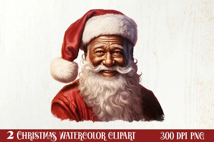 Vintage Black Santa Claus Sublimation Clipart, Santa PNG