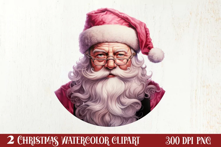 Vintage Black Pink Santa Claus Sublimation Clipart