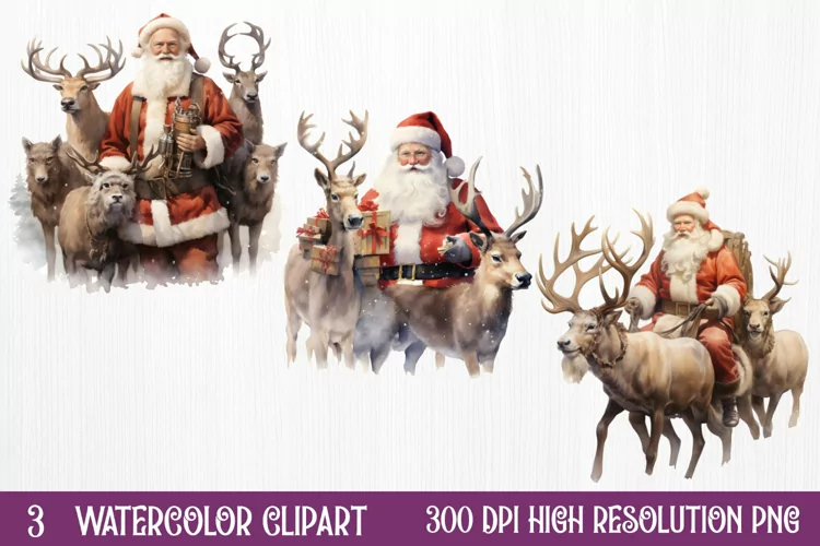 Watercolor Santa Claus Sublimation Clipart, Santa PNG