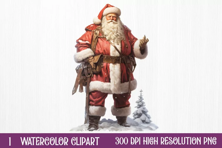 Watercolor Santa Claus Sublimation Clipart, Santa PNG