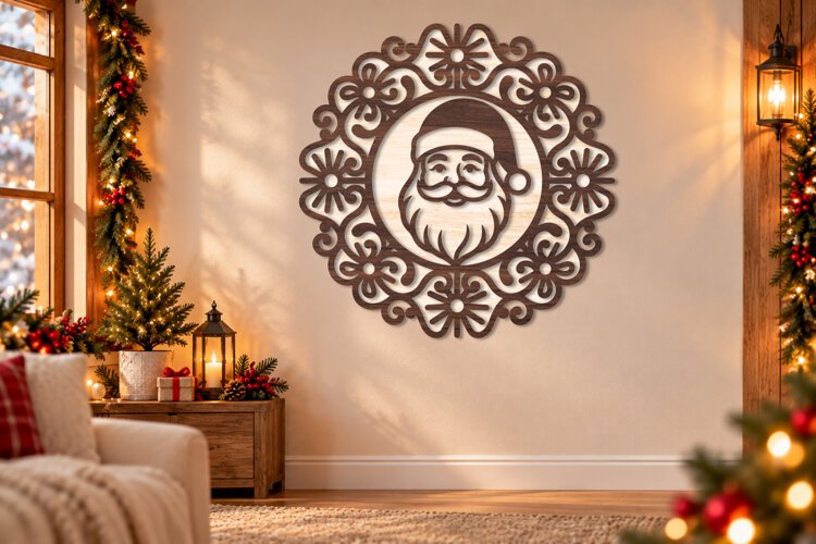 Santa Claus Floral Laser Cut Wall Art example image 1