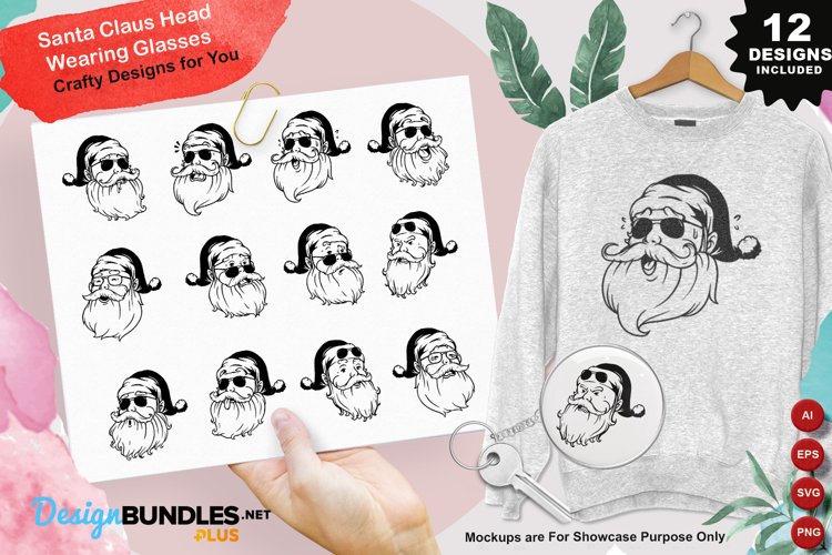 Santa Claus Head Wearing Glasses Clipart Set