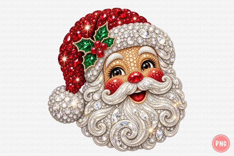 Rhinestone Santa Christmas PNG | Sparkling Jeweled Bling Png example image 1