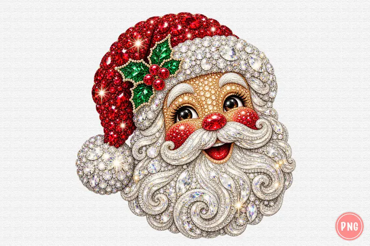 Rhinestone Santa Christmas PNG | Sparkling Jeweled Bling Png