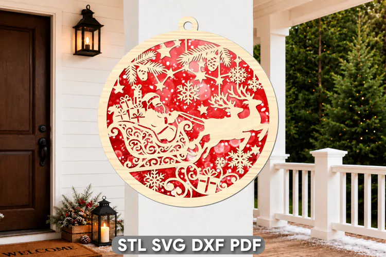 Santa Claus Sleigh Ornament SVG