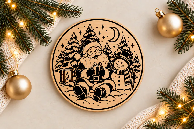 Santa Claus, Snowman & Penguin Christmas Scene Laser Cut