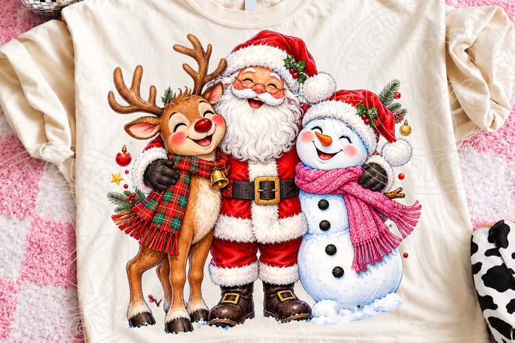 Cute Santa Reindeer Snowman PNG, Christmas Sublimation Desig example image 1