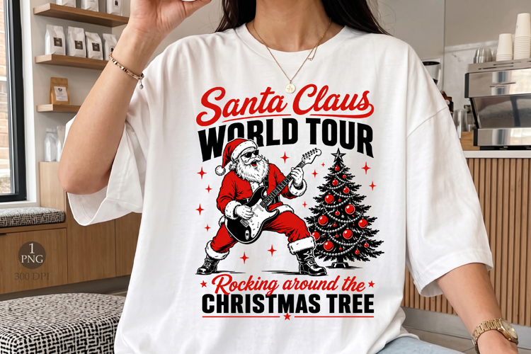 Santa Claus World Tour Christmas PNG,Rocking Santa Shirt
