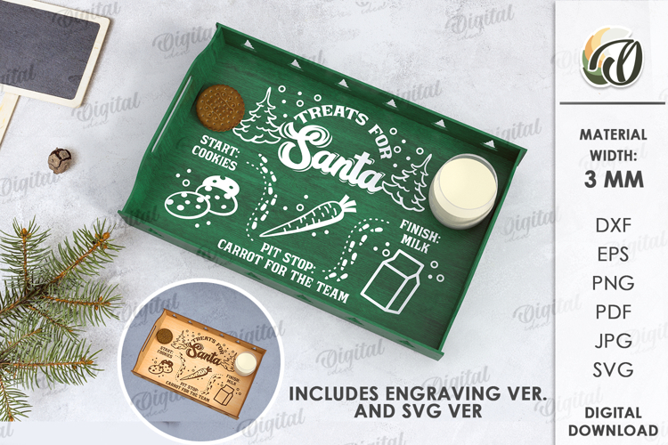 Christmas Tray Laser Cut. Wooden Serving Tray SVG