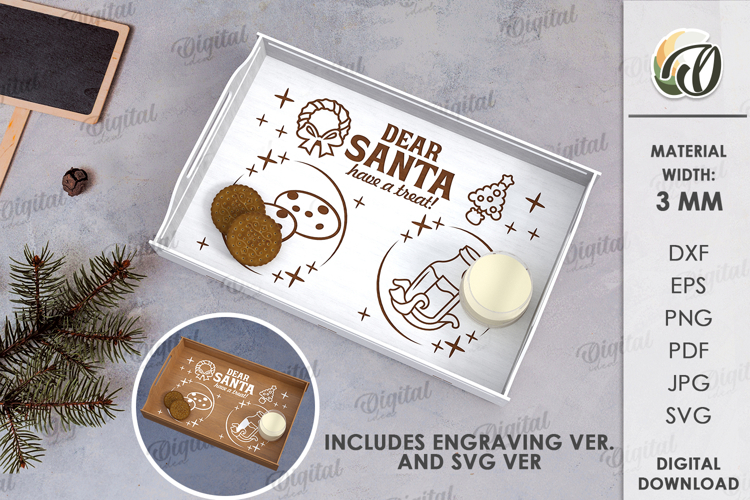 Christmas Tray Laser Cut. Wooden Serving Tray SVG