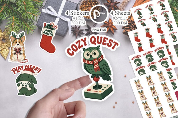 Santa's Cozy Console Holiday Pets Sticker example image 1