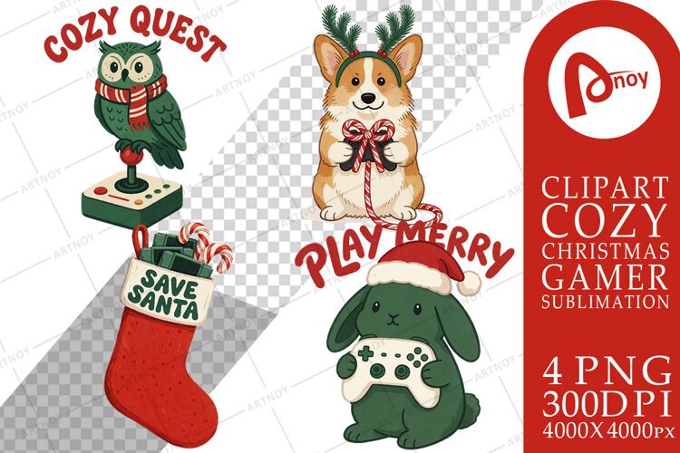 Santa's Cozy Console Holiday Pets Sublimation example image 1