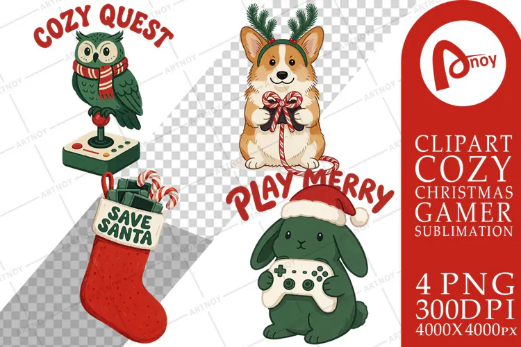 Santa's Cozy Console Holiday Pets Sublimation