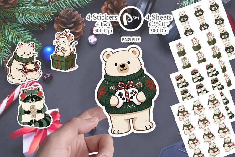 Santa's Cozy Console Holiday Pets Sticker example image 1