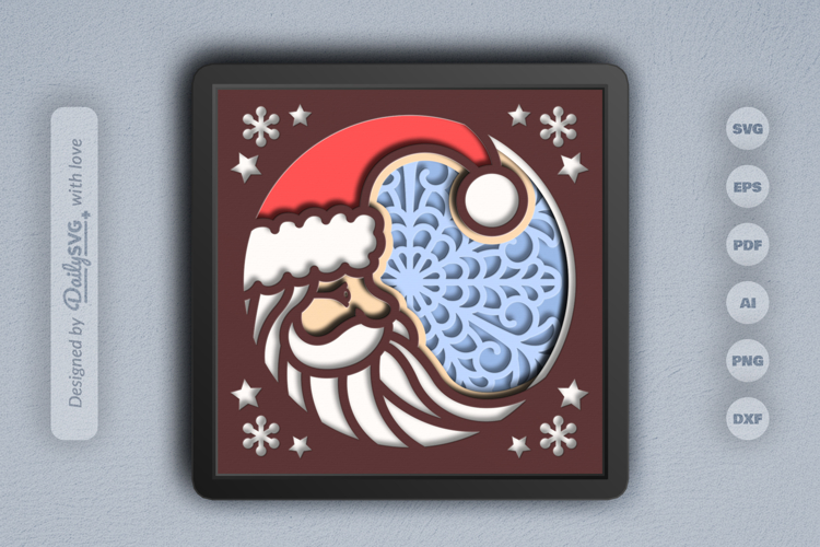 Santa Crescent Moon Mandala Layered Papercut