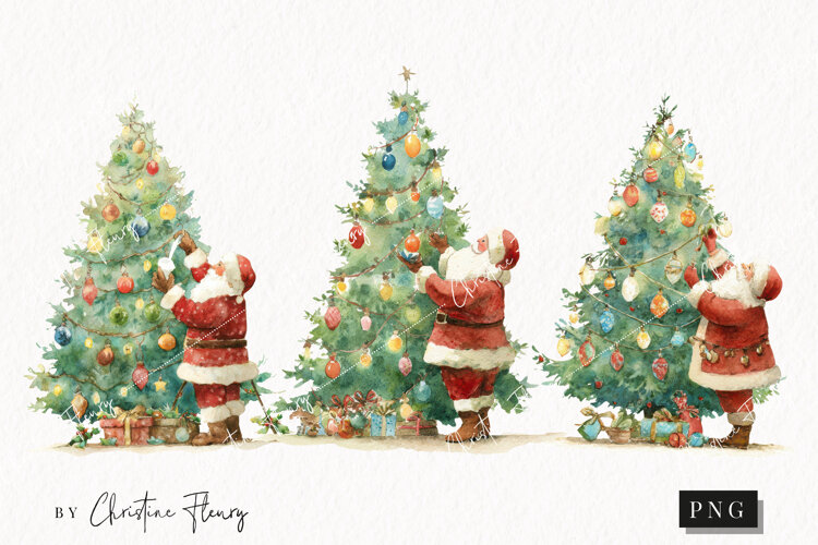 Santa Decorating Christmas Tree Clipart | Christmas PNG example image 1