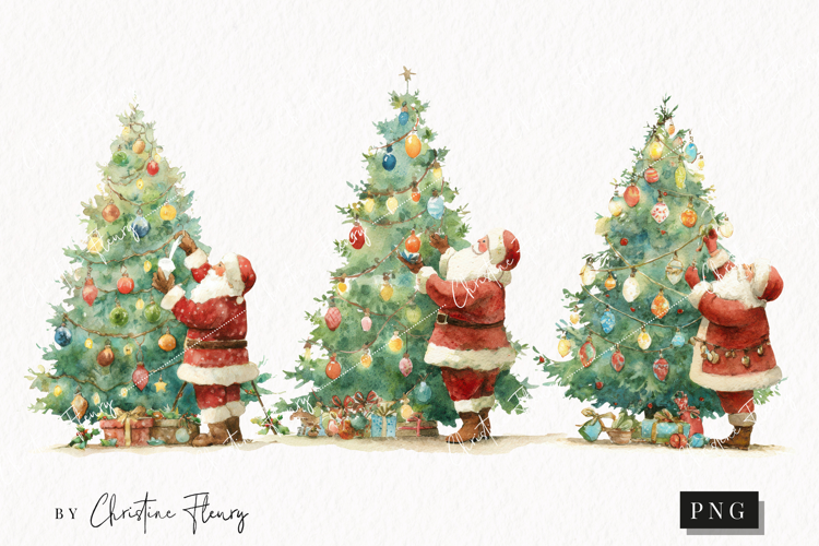 Santa Decorating Christmas Tree Clipart | Christmas PNG
