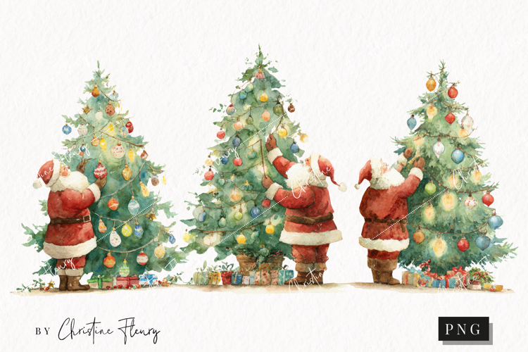 Santa Decorating Christmas Tree Clipart | Christmas PNG