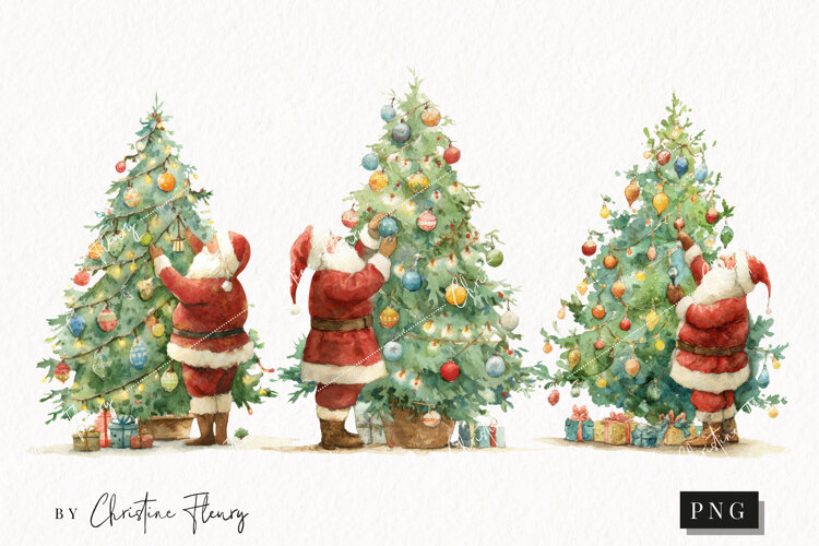 Santa Decorating Christmas Tree Clipart | Christmas PNG example image 1