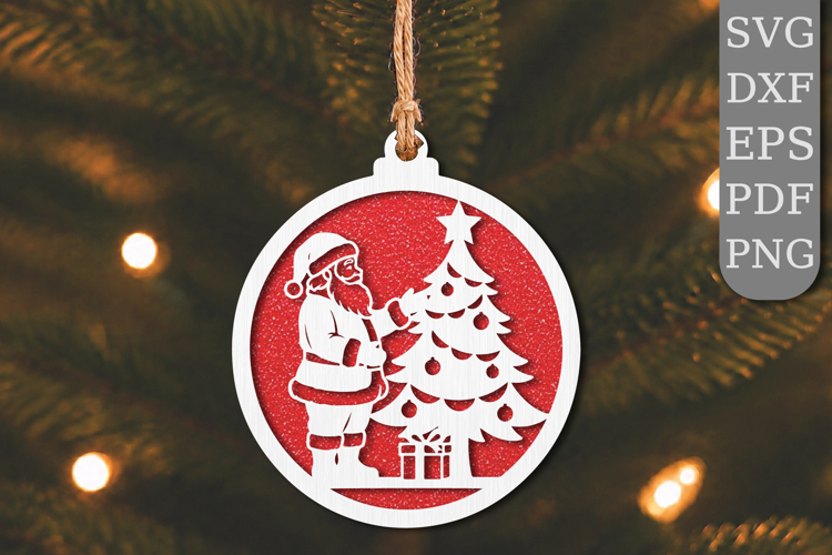 Santa Decorating Christmas Tree Laser Cut SVG
