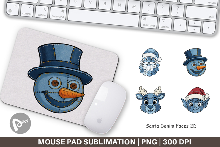 Santa Denim Faces Mouse Pad