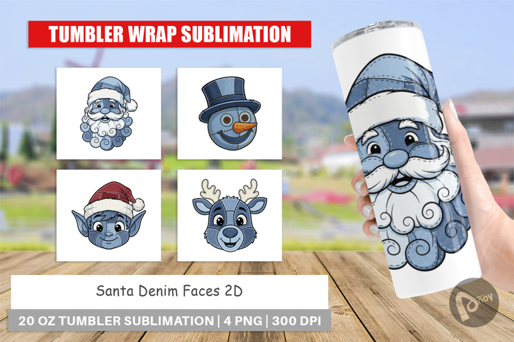Santa Denim Faces Tumbler example image 1