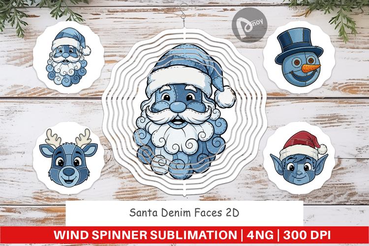 Santa Denim Faces Wind Spinner