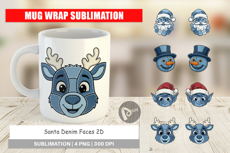 Santa Denim Faces Mug Wrap