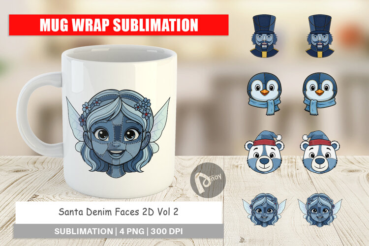 Santa Denim Faces Mug Wrap example image 1