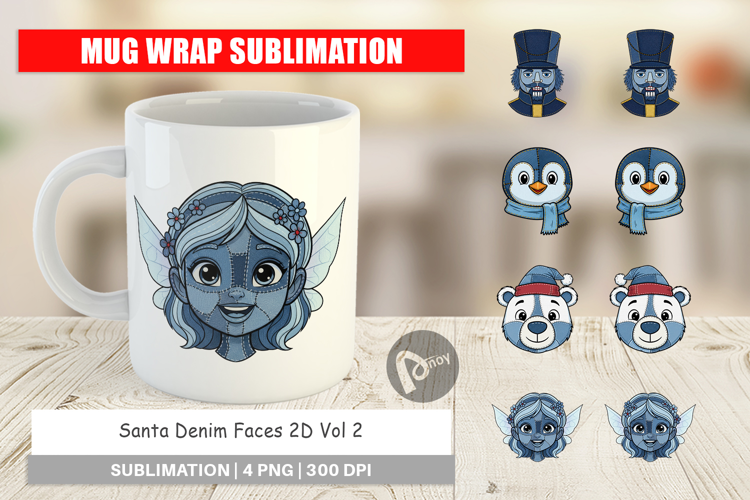 Santa Denim Faces Mug Wrap