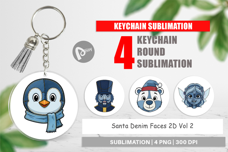 Santa Denim Faces Keychain example image 1