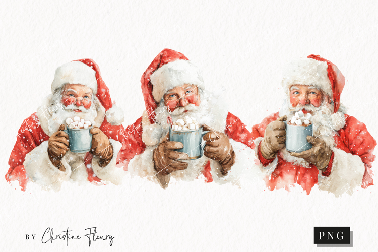Santa Drinking Hot Cocoa Clipart | Christmas PNG