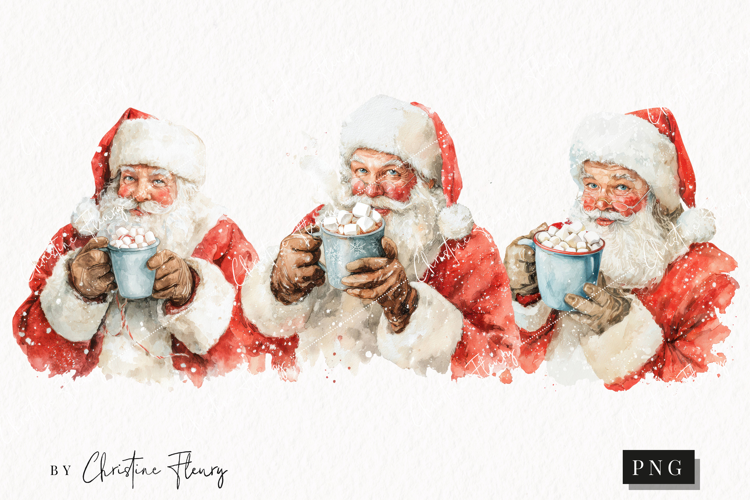 Santa Drinking Hot Cocoa Clipart | Christmas PNG
