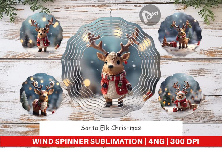 Wind Spinner Santa Elk Christmas