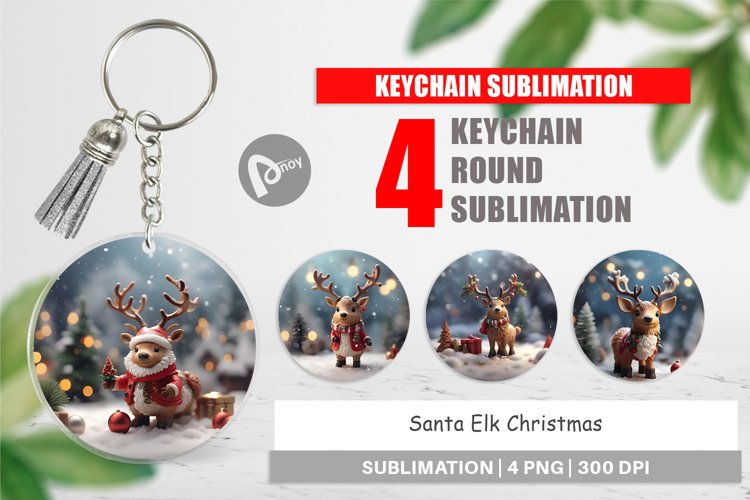 Keychain Santa Elk Christmas