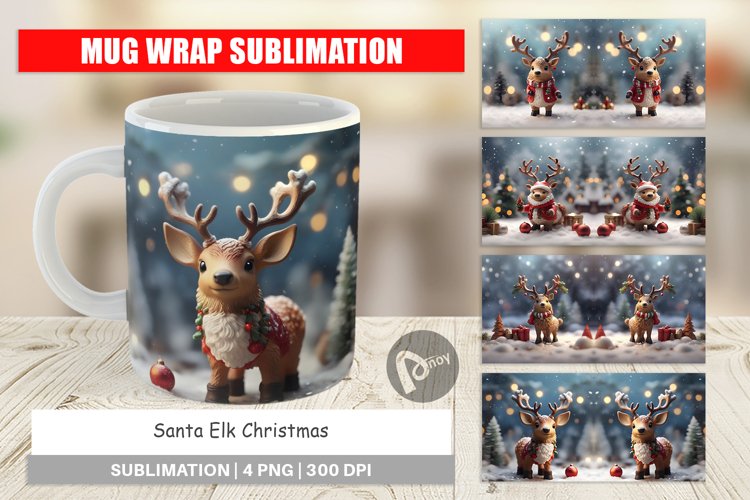 Mug sublimation design Santa Elk Christmas