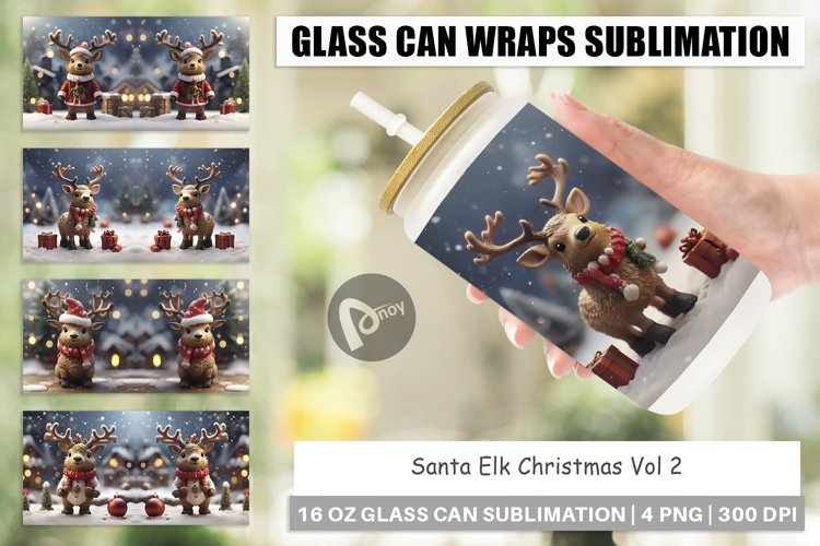 Glass Can Wraps Santa Elk Christmas